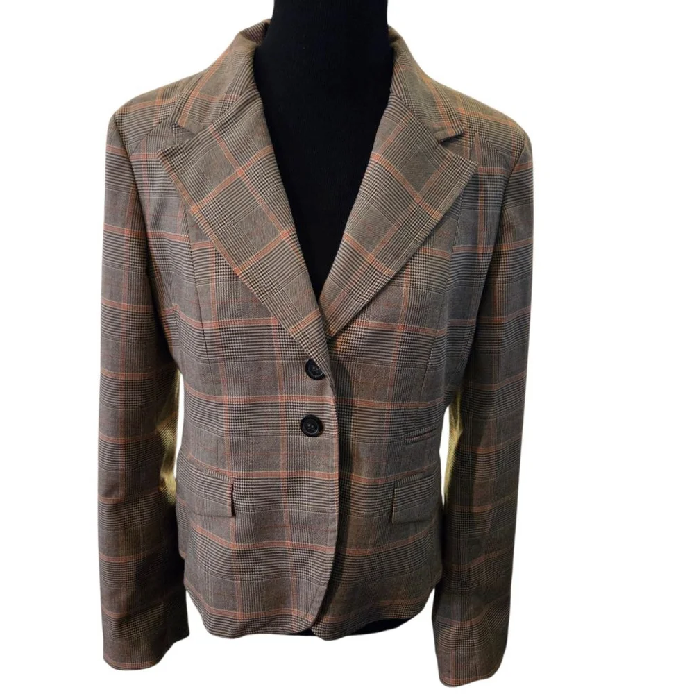 Michael Kors Brown Orange Plaid Blazer Jacket Size 12 - Picture 2 of 8